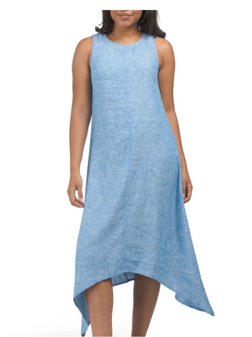 Anne Klein Sleeveless Chambray Blue High-Low Dress